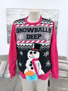 Spencer's Red & Black Snowman 'Snowballs Deep' Crewneck Ugly Sweater
